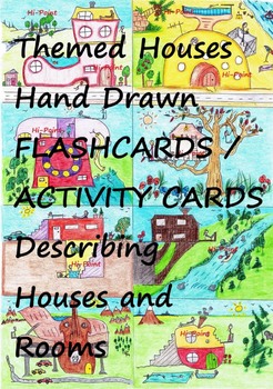 Preview of Hand Drawn Themed Houses Flashcards / Activity Cards for Describing Lesson