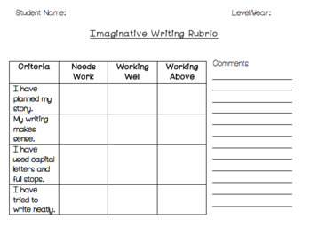 Preview of Imaginative Writing Rubric