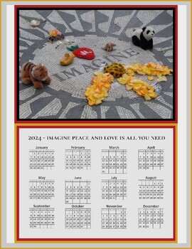 Preview of Imagine Peace Photo 2024 Calendar Printable Strawberry Fields Central Park NYC