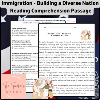 Preview of Immigration - Building a Diverse Nation Reading Comprehension Passage