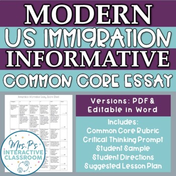 Preview of Immigration Common Core Informative Essay or Thematic Unit Exam (Distance Learn)