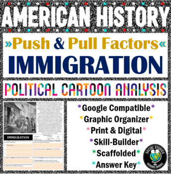 Preview of Push and Pull Factors Political Cartoon Analysis - Immigration - Print & Digital