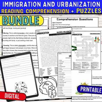 Preview of Immigration & Urbanization,Reading Comprehension Puzzles,Digital & Print BUNDLE