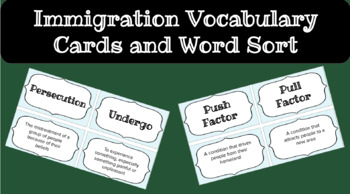 Preview of Immigration Vocabulary Cards and Sort