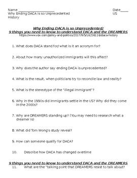 Preview of Immigration and DACA- Guiding Questions- Why Ending DACA is so Unprecedented
