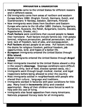 Immigration and Urbanization review sheet by Laura Arkeketa TPT