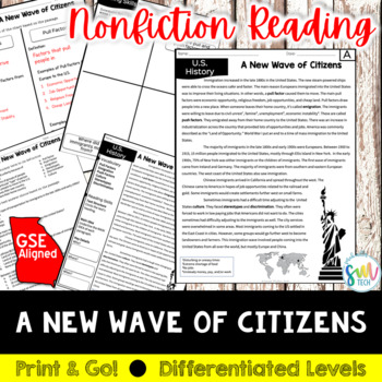 Preview of Immigration in the 1900s Reading and Writing Activity (SS5H1, SS5H1d) GSE