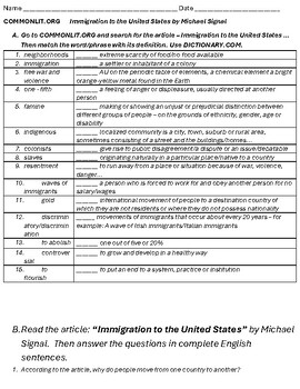 Preview of Immigration in the United States - COMMONLIT.ORG