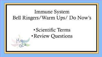 Preview of Immune System Bell Ringers/Review Questions