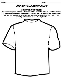 Immune System Design your T-Shirt Worksheet by Pointer Education