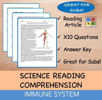 Preview of Immune System - Reading Passage and x 10 Questions (EDITABLE)