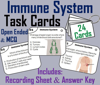 Preview of Immune System Task Cards (Lymphatic System) Human Body Systems Activity