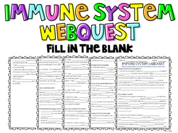 Preview of Immune System Webquest: Fill in the Blank