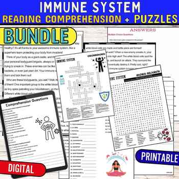 Preview of Immune System  Worksheets Reading Comprehension Puzzles,Digital & Print BUNDLE