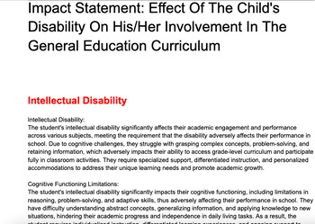 Preview of Impact Statement: Effect Of The Child's Disability in Gen Ed Curriculum IEP