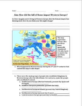 Preview of Impact of Fall of Rome and Beginning of Dark Ages Worksheet