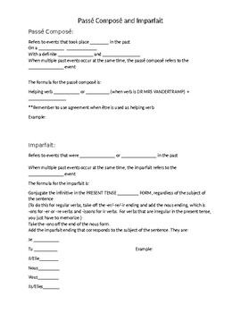 Preview of Imparfait/Passe Compose Guided Notes