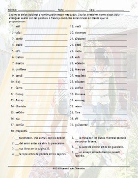 imperative verbs jumbled words spanish worksheet tpt