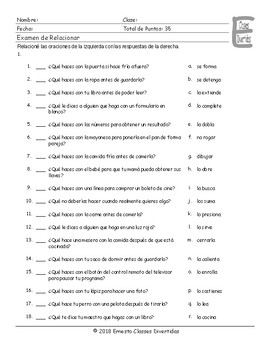 imperative verbs spanish matching exam by english and spanish language ideas