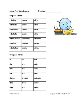Preview of Imperfect Tense in Spanish: Charts and Worksheets (Imperfecto) **FREEBIE**