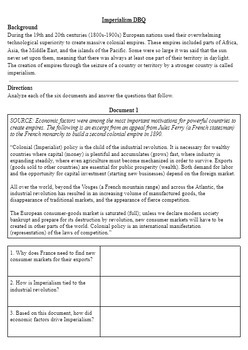 Preview of Imperialism DBQ - Primary Source Document Analysis - Questions Guided Writing