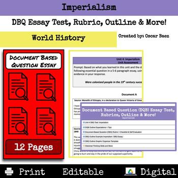 Preview of Imperialism: Document Based Question (DQB) Essay Test, Rubrics, Outline & More!