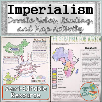 Preview of Imperialism Doodle Notes, Reading, and Map Activity