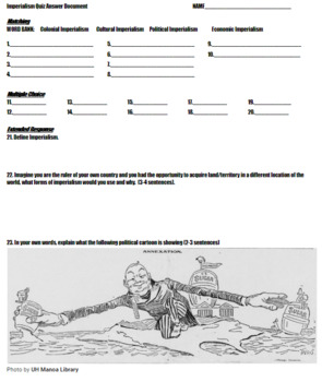 Imperialism Quiz by Project Education | Teachers Pay Teachers