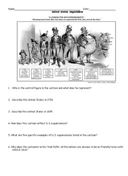 Imperialism: US Imperialism Political Cartoon Worksheet with Answer Key