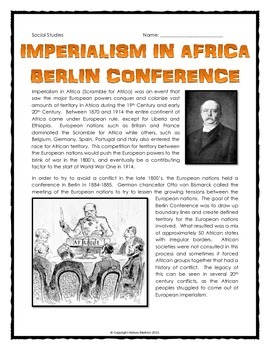 Preview of Imperialism in Africa - Berlin Conference - Reading, Map and Questions