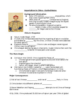 Preview of Imperialism in China (Boxer Rebellion, Opium Wars) Guided Notes