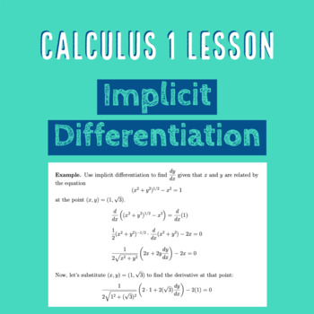 Preview of Implicit Differentiation - Differential Calculus 1 Lecture Lesson Notes