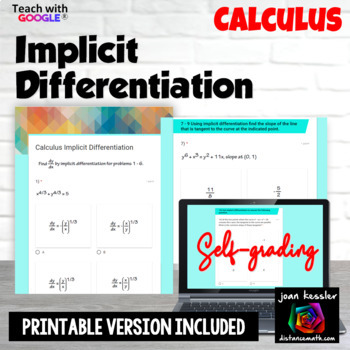 Preview of Implicit Differentiation Digital plus PRINTABLE