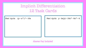 Preview of Implicit Differentiation Task Cards