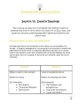 Preview of Implicit Vs. Explicit Readings Guide