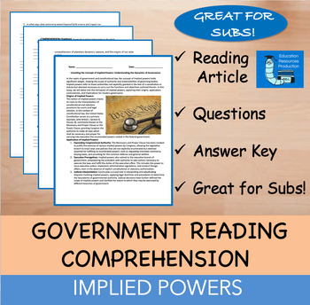 Preview of Implied Powers - Reading Comprehension Passage & Questions
