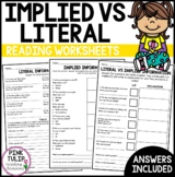 Implied vs Literal Questions - Worksheets with Answers