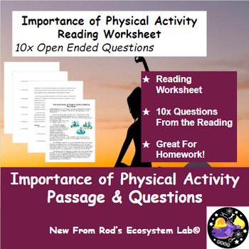 Preview of Importance of Physical Activity Reading Worksheet **Editable**