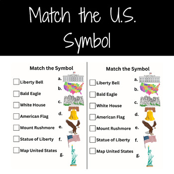 Important U.s. Symbols Matching By Missnelsonteaches 