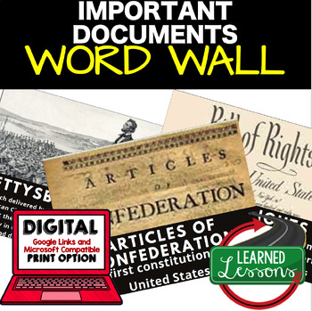 Preview of Important US Documents Word Wall & Activity Pages Civics Word Wall