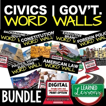 Preview of Civics & Government Word Wall & Activity Pages Print & Google BUNDLE