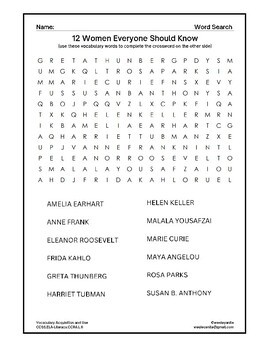 Preview of Important Women Everyone Should Know Word Search / Crossword Puzzle (No Prep)