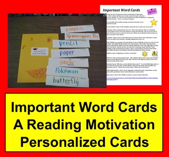 Reading Motivators: Important Word Cards - Personalized Reference