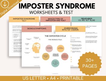 Preview of Imposter syndrome worksheets, self identity, self esteem, confidence, anxiety