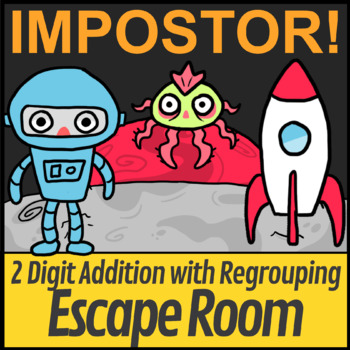 Preview of Impostor Among Us Digital Escape Room 2 Digit Addition with Regrouping