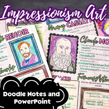 Preview of Impressionism Art Visual Doodle Notes and PowerPoint, Art History, High School
