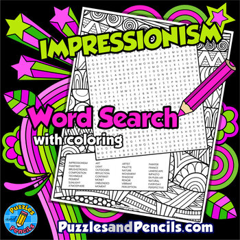 Preview of Impressionism Art Word Search Puzzle with Coloring | Periods of Art Wordsearch