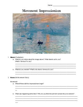 Preview of Impressionism Worksheet (No-Prep; Remote Distance Learning Optional)