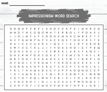 Preview of Impressionist Art Word Search