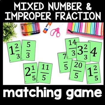 Preview of Converting Improper Fractions to Mixed Numbers Sort, Mixed Fractions Games 4th